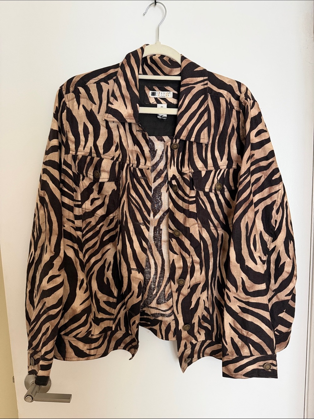 Carole Little Animal Print Button-Front Jacket - Tan/Black